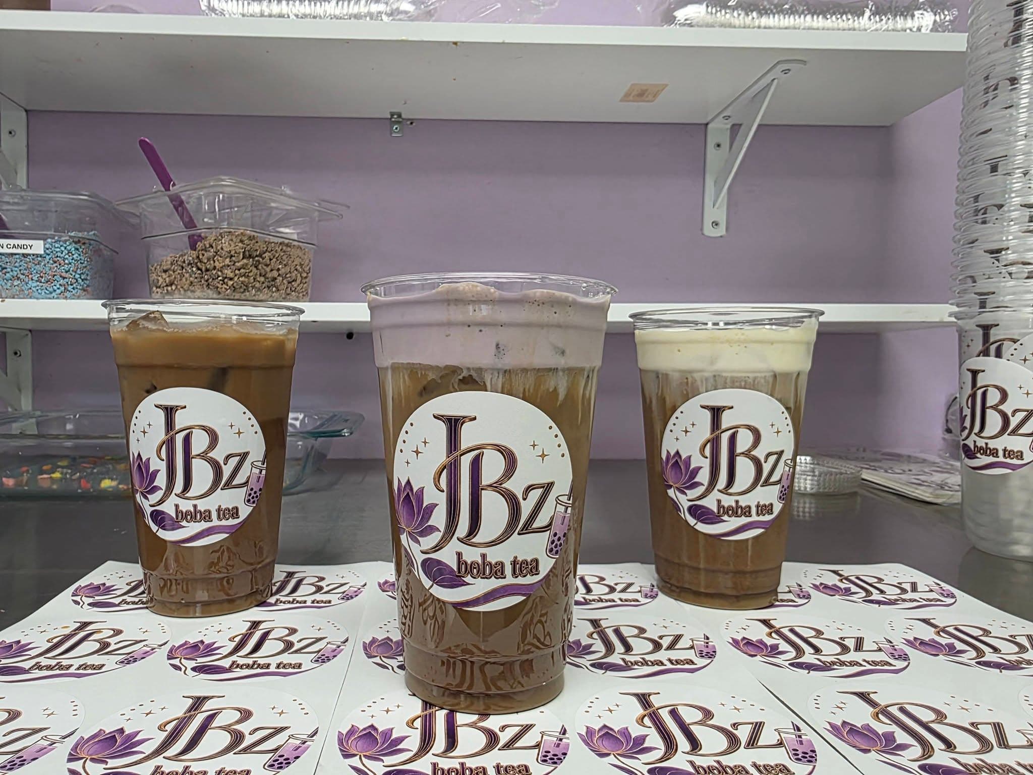 Three JBz milk teas with brown sugar and boba