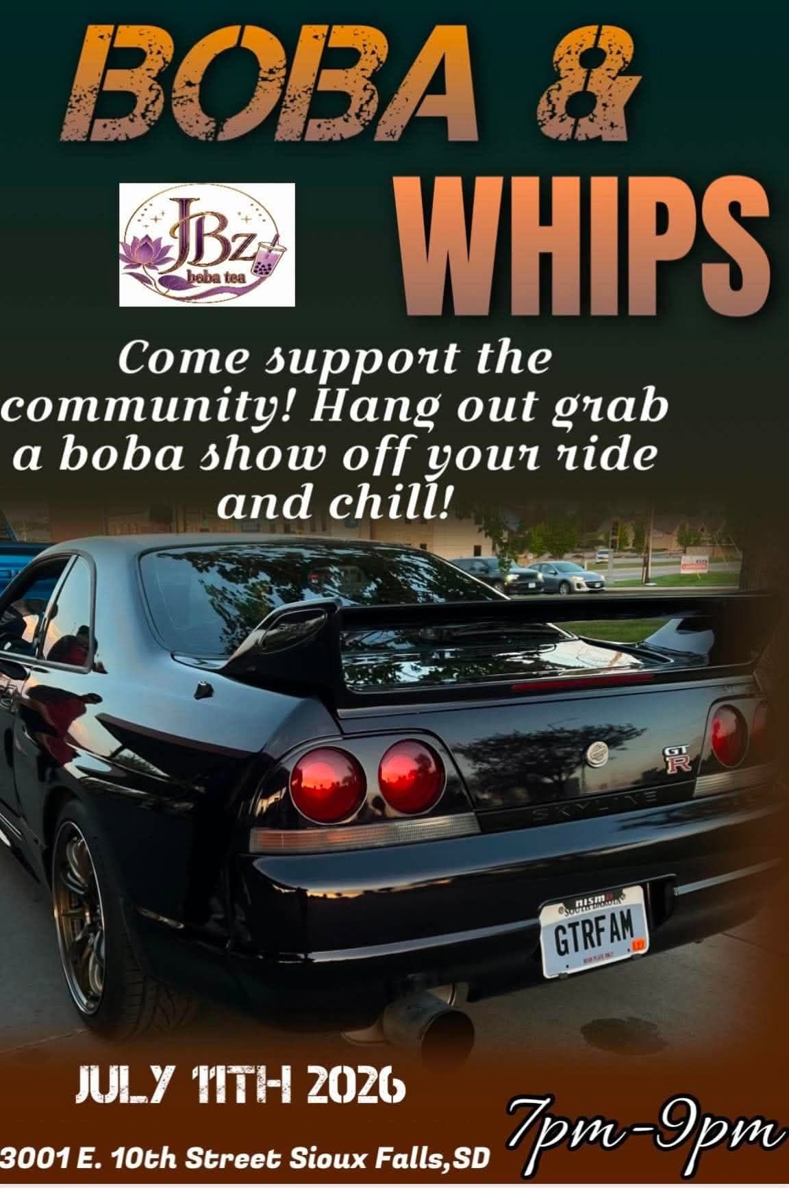 The JBz BOBA & WHIPS car meet flyer